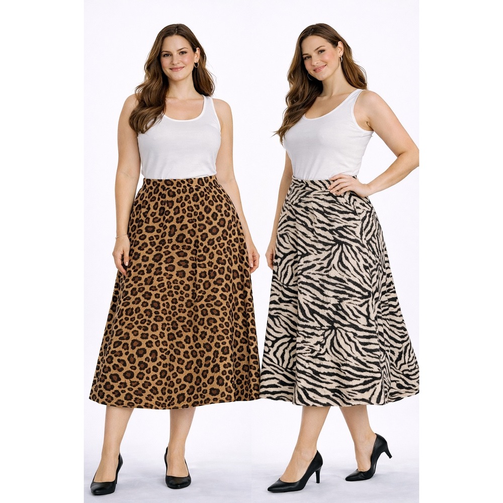 Lot of 2 Animal Print‎ Midi Skirts BCBGMAXAZRIA Leopard & Liz Claiborne Zebra XL